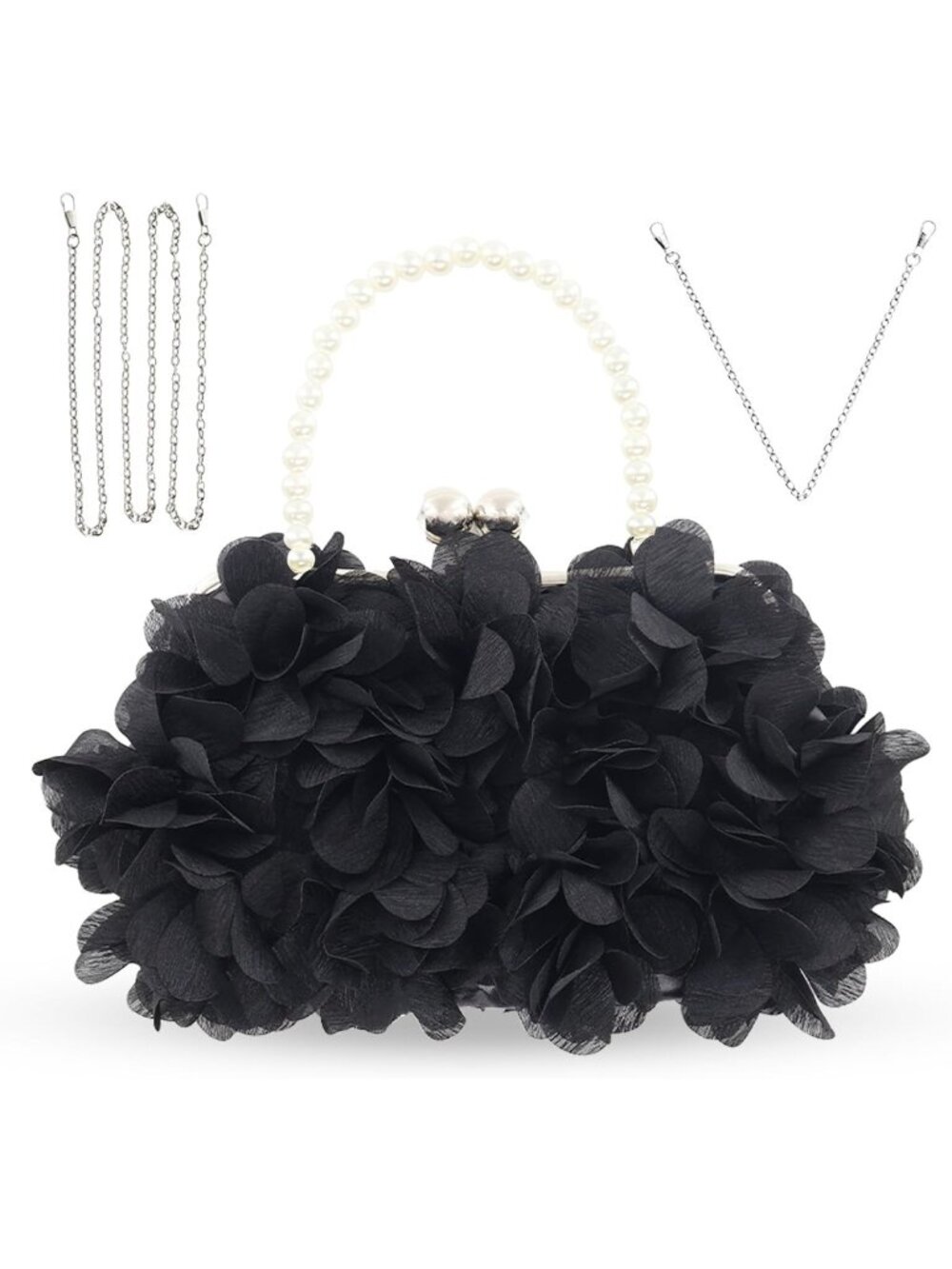 Elegant Floral Evening Clutch Purse with Detachable Chain for Wedding & Party